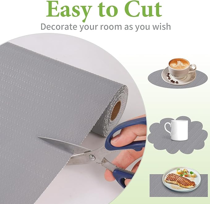 Shelf Liners for Kitchen Cabinets 12in x 10FT Non Adhesive Drawer Liner Grey Thickened Shelf Liner Paper Strong Non-Slip Easy to Clean for Tool Box Refrigerator with Knife and Tape Measure - Image 7