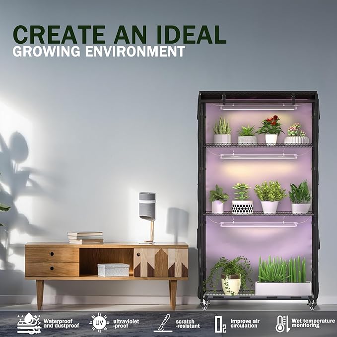Indoor Orchid Greenhouse with Grow Lights, 4-Tier Plant Stand with 3 Full Spectrum T8 Grow Lights, Timer, Thermometer, Ventilation & Wheels, Smoked PVC Cover for Orchid Care and Indoor Gardening - Image 7