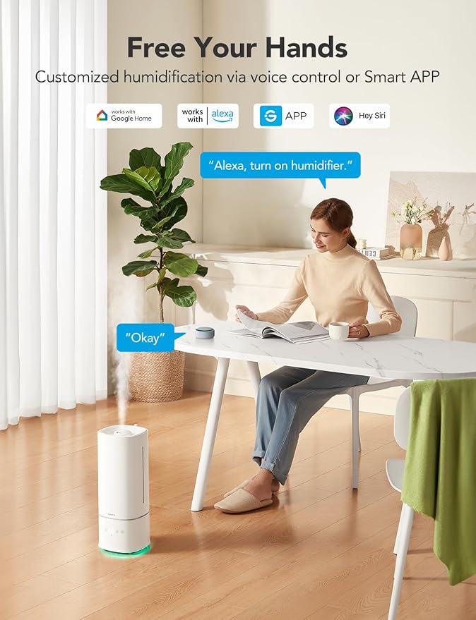 GoveeLife Humidifiers for Bedroom, 6L Top Fill Cool Mist Humidifier for Large Room, Auto Mode, Adjustable Mist, Quiet Sleep Mode, WiFi Smart Air Humidifier with RGB for Baby, Plants, Work with Alexa - Image 2