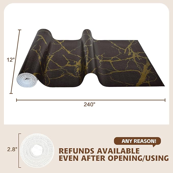 2-Layer Drawer and Shelf Liner for Kitchen Cabinet: 12in X 20Ft Non Slip Waterproof Shelf Paper Non Adhesive Refrigerator Liners Black/Gold Marble Easy Liners for Bathroom with Knife Tape Measure - Image 3