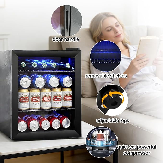50 Can Mini Beverage Refrigerator - Small Beverage Fridge with Glass Door for Soda Beer Wine – Countertop Drink Cooler for Home, Dorm, Office or Bar, Electronic Temperature Control，1.4cu.ft.Black - Image 8