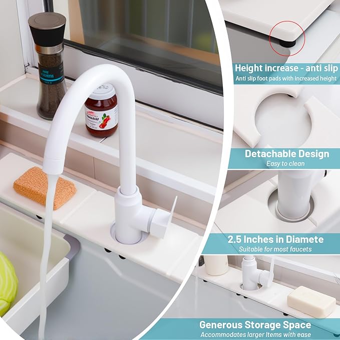 Fast Drying Faucet Mat for Kitchen Sink, Water Absorbent Diatomite Stone Sink Tray with Raised Feet, Kitchen Sink Splash Guard, Prevents Moisture Buildup, Durable Protector for Bathroom Counter - Image 2