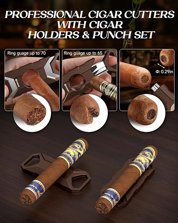 Cigar Humidor, Glass top Cigar Case with Straight Cutter Guillotine, V Cut, Punch Tool, Spanish Cedar Wood Lining Case, Crush-Proof Storage Box with Humidifier & Hygrometer - Image 3