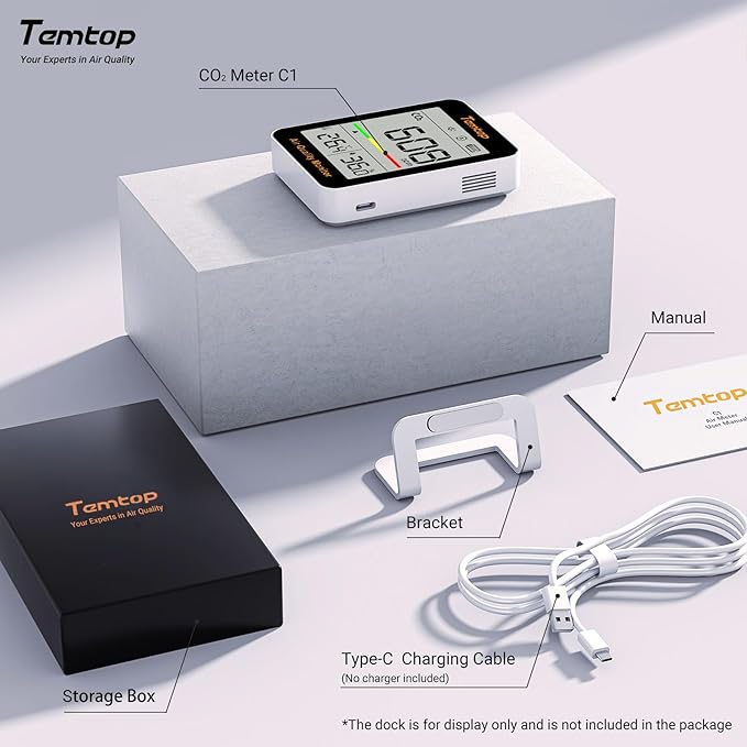 Temtop C1 Dual Pack CO2 Monitor Indoor Air Quality Monitor Portable CO2 Meter, CO2, Temperature, Humidity for Home, Office, School - Image 8