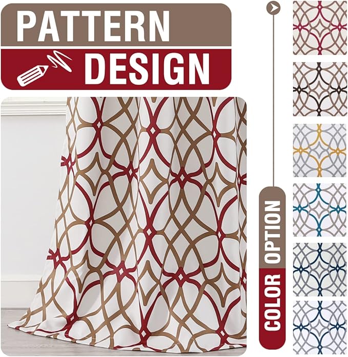 H.VERSAILTEX Blackout Curtains Printed Design 108 Inch Length 2 Panels Set Thermal Insulated Curtains for Bedroom Living Room Geometric Modern Grommet Window Drapes - Taupe and Red - Image 5