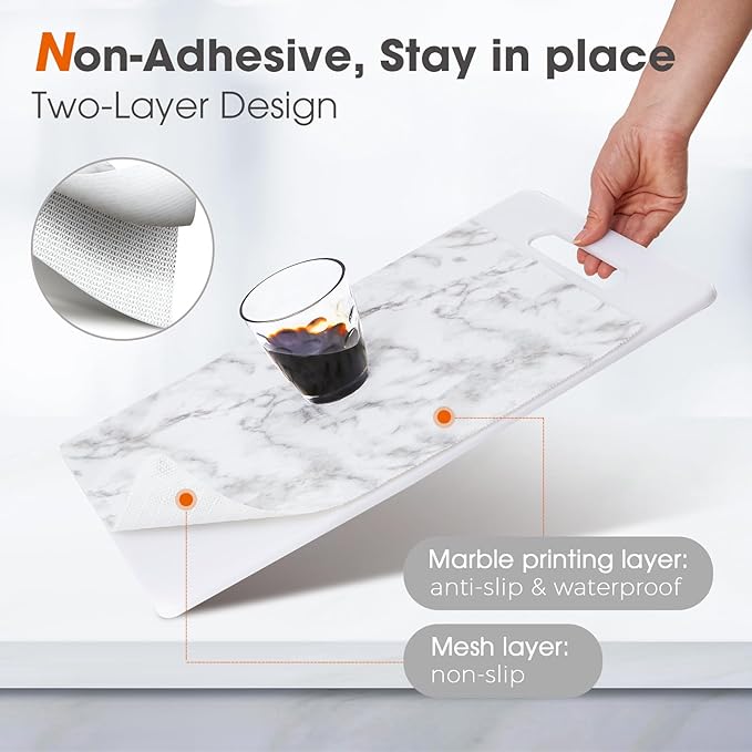 Drawer and Shelf Liner, Non-Slip Kitchen Cabinet Liners Non-Adhesive Thick Strong Grip Waterproof Washable Mats Protect Dresser Shelves Cupboard Bathroom Cabinets, White Marble, 24 in X 10 FT - Image 2