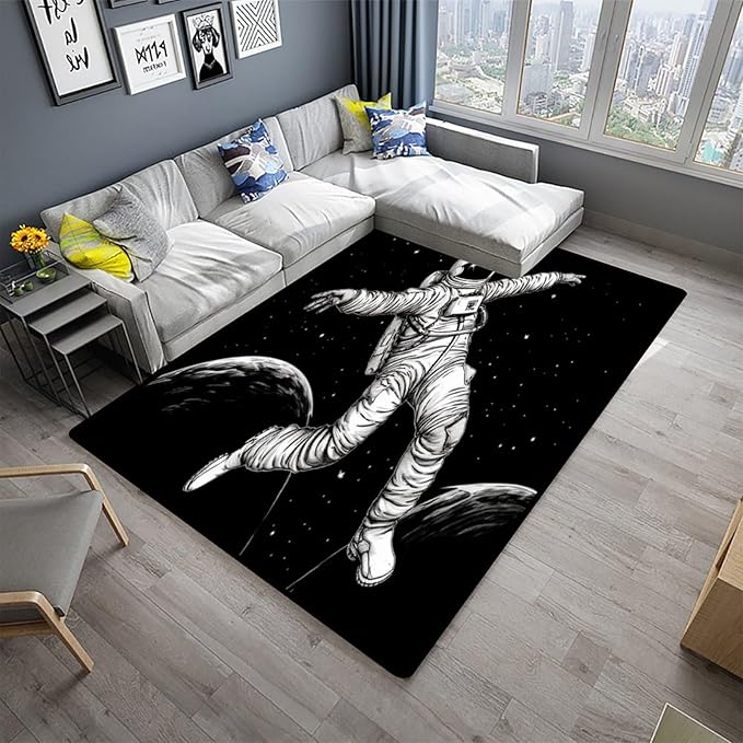 Floor Covering, Spacewalk Pattern Printing Moisture Barrier Area Rugs Fade Resistant, Flame Resistant, Quick Dry, Stain Resistant, Waterproof Floor Carpet for Living Room Bedroom, 78 x 96 Inch - Image 2