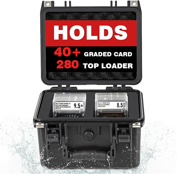Graded Card Case - IP67 Waterproof Storage Box for 40+ CSG, BGS, SGC, Top Loaders Graded Sports Trading Cards by OUUTMEE