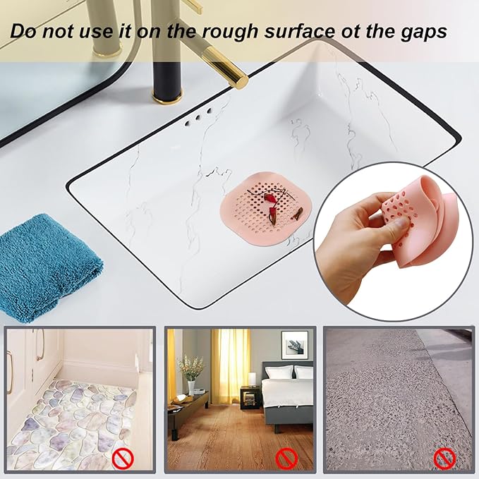 Hair Drain Catcher,Square Drain Cover for Shower Silicone Hair Stopper with Suction Cup,Easy to Install Suit for Bathroom,Bathtub,Kitchen 2 Pack (Pink) - Image 3