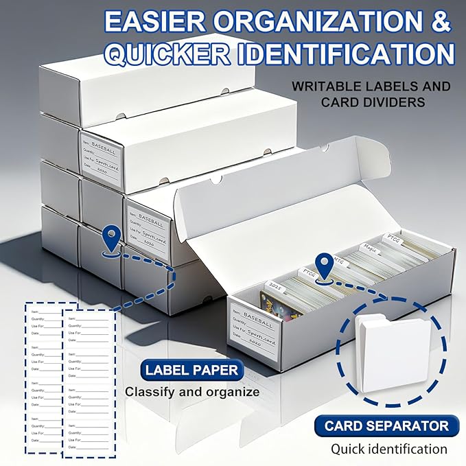 QINGUANG Trading Card Storage Box | 10 Pack • 1100 Count MTG Card Storage Box | with Dividers | White Corrugated Cardboard Sport Card Organizer for Basketball Card/TCG/Magic Collection - Image 5