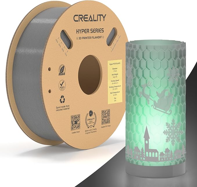 Official Creality Hyper PETG Filament 1.75mm, High Speed 600mm/s 3D Printer Filament PETG, 1kg(2.2lbs)/Spool, Dimensional Accuracy ± 0.05 mm (Gray) by Creality