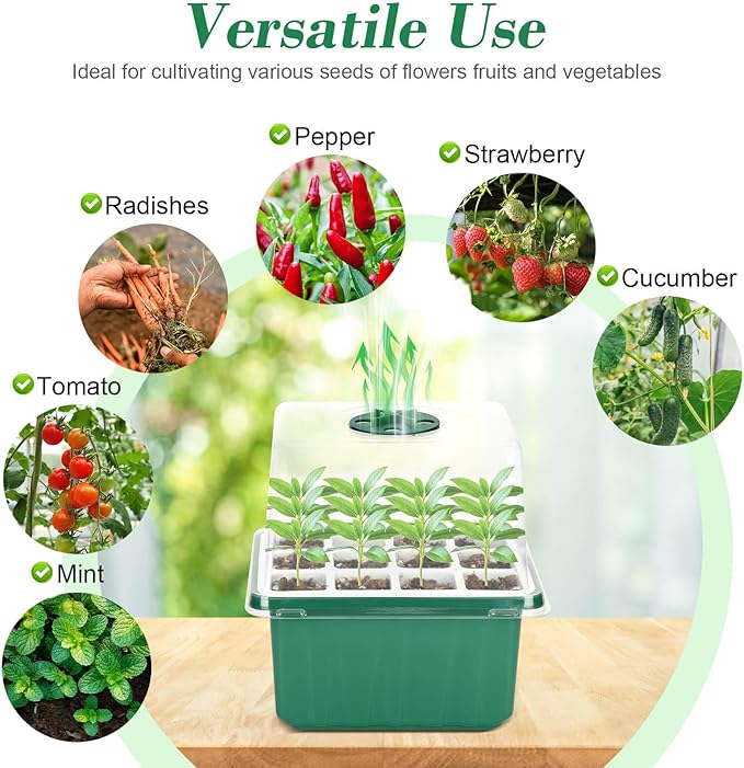 Mckanti 4 Set Self-Watering Seed Starter Tray Kits with Grow Light, Reusable Seed Germination Kit with Adjustable Humidity Domes and Silicone Cell Base Tray for Indoor Plant Seed Germination - Image 7