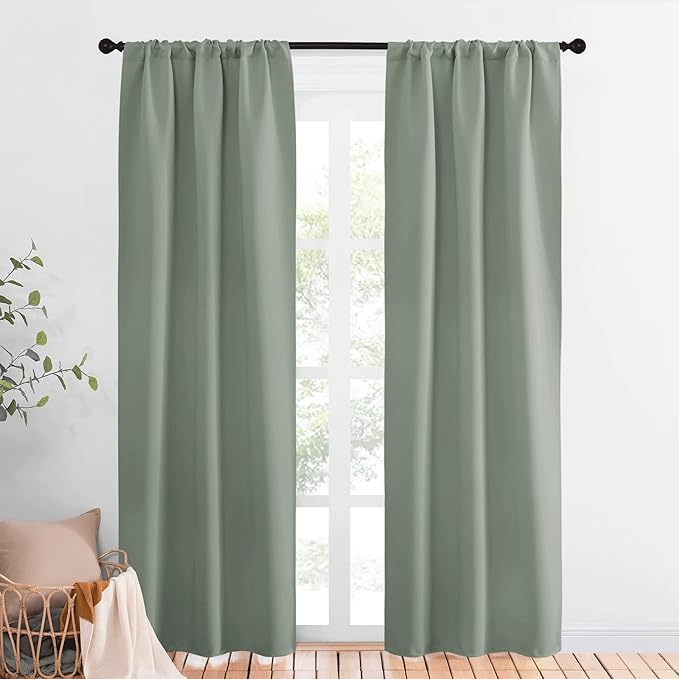 NICETOWN Window Curtains Blackout Drapes - Thermal Insulated Solid Rod Pocket Blackout Curtains/Draperies for Living Room (Sage Green, One Pair, 34 by 84-Inch) by NICETOWN