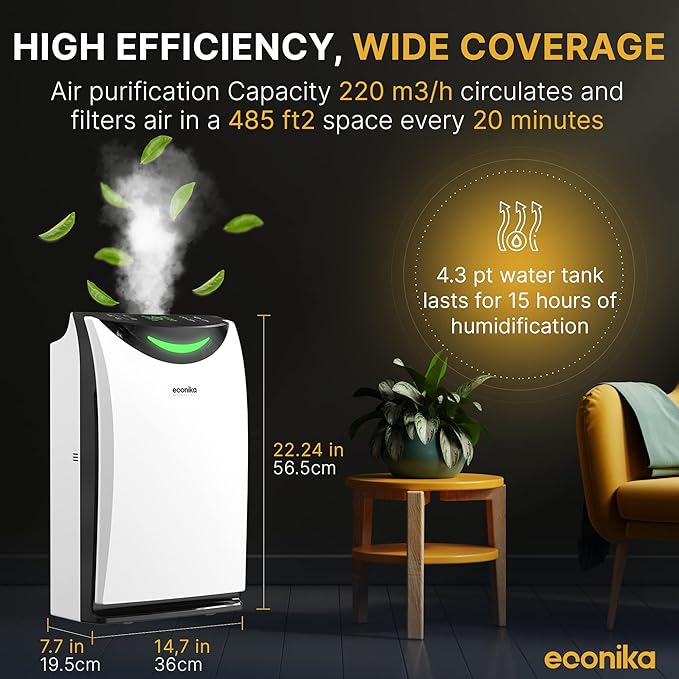 Air Purifier and Humidifier Combo – HEPA Air Purifier with UV Light, Quiet for Bedroom and Living Room – Whole House Large Room Cleaner - Image 4