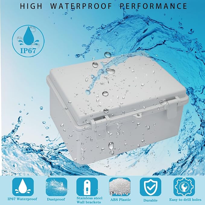 Waterproof Outdoor Electrical Box Junction Box Weatherproof IP67 ABS Plastic Enclosure Switch Router Project Box with Mounting Plate with Wall Bracket 2 Cable Glands Grey 8"x6"x4.3" - Image 2
