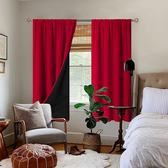 BGment Blackout Curtains for Bedroom 63 Inch Length 2 Panels Set, Thermal Insulated Bedroom Curtains Christmas Window Curtains Rod Pocket Room Darkening Drapes, 42 x 63 Inch, Red - Image 2