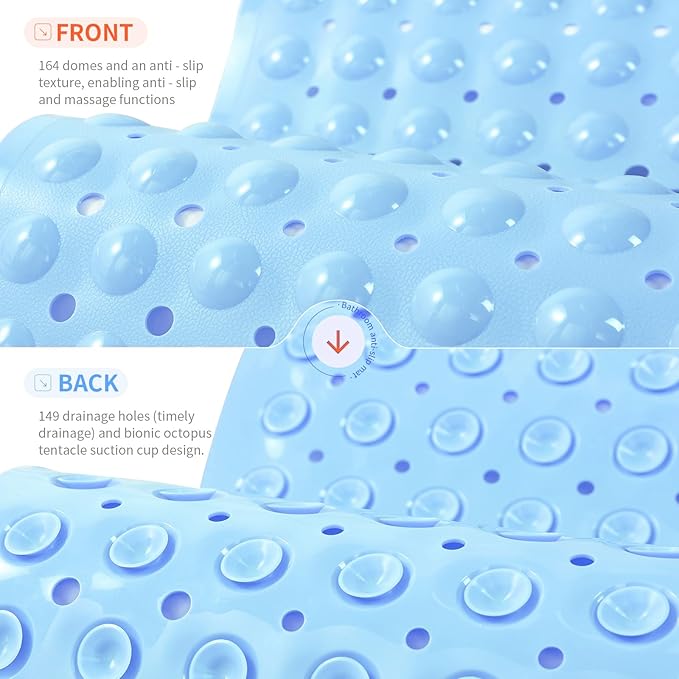 Anti-Slip Bathtub Shower mat, 20.8×20.8（Approximately 53×53cm） inch Soft Oversized Machine Washable Non-Slip Bathtub mat with Drainage Holes, Bathroom Floor Suction Cup.（1-Opaque Light Blue） - Image 2