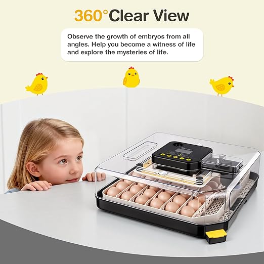 Sailnovo 48 Egg Incubator for Hatching Eggs with Auto Egg Turning, Precision Temp & Humidity Control, 360°Viewing, Egg Candler, Incubator for Chicken Eggs/Duck/Quail,Ideal for Farm/School/Lab,Gray - Image 8
