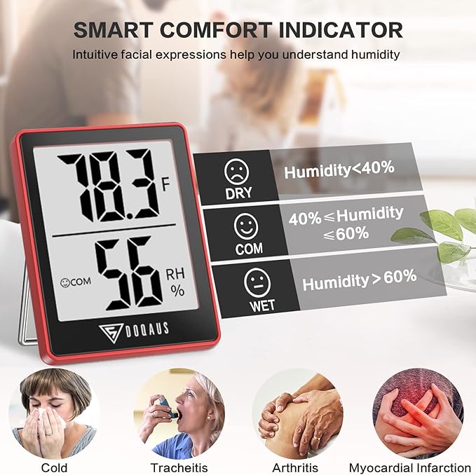 DOQAUS Digital Hygrometer Indoor Thermometer Humidity Gauge Room Thermometer with 5s Fast Refresh Accurate Temperature Humidity Monitor for Home, Bedroom, Baby Room, Office, Greenhouse, Cellar, Red - Image 3