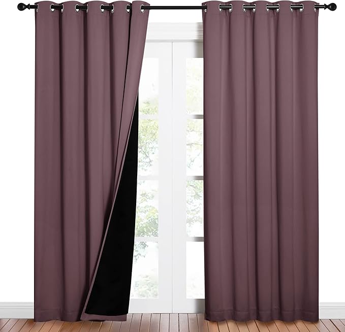NICETOWN 100% Blackout Window Curtain Panels, Cold and Full Light Blocking Drapes with Black Liner for Nursery, 84 inches Drop Thermal Insulated Draperies (Dry Rose, 2 PCs, 62 inches Wide Each Panel) - Image 2