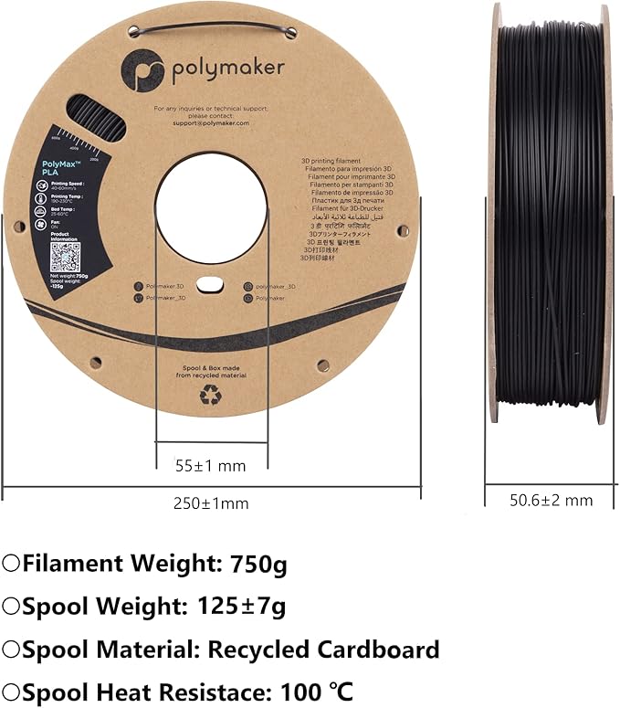 Polymaker Nylon Filament 1.75mm 0.75kg Black CoPA, PolyMide CoPA Warp Free Nylon 3D Printer Filament, Strong & Tough & Heat Resistant - Image 6