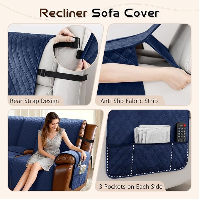 Arfntevss Waterproof Recliner Sectional Couch Covers for Reclining L Shape Sofa Cover Non Slip Washable L Shaped Slipcover Set for Dog Furniture Protector (5 Seat with 2 Console Cover, Midnight Blue) - Image 4