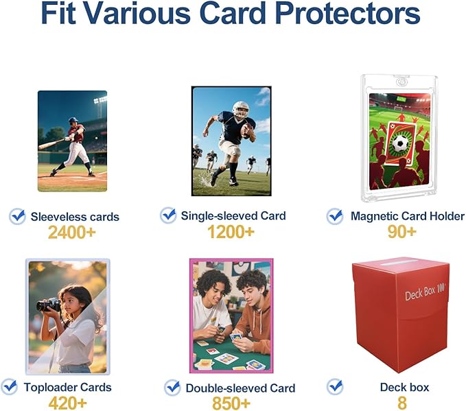 Trading Card Storage Box with Magnetic Closure for 2400+ Sleeveless, Sports Card Case with 7 Dividers & 2 Foam Stoppers, Bulk Card Deck Box for MTG, PTCG, TCG, Game Cards - Image 7