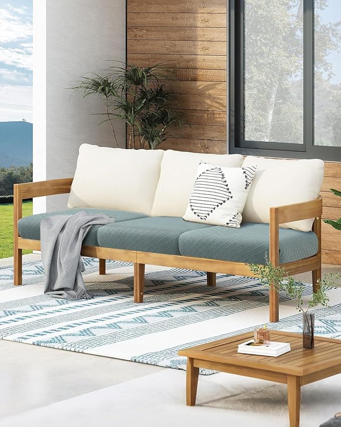Fuloon Waterproof Seat Cushion Covers 3 PCS, Stretch Sofa Cushion Slipcovers Couch Covers Solid Washable Furniture Protector Suitable for Armchair Loveseat Sofa (Sage Green) - Image 5