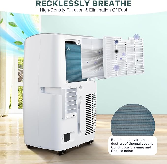 12,000 BTU Portable Air Conditioner with Remote Control – 3 in-1 Cooling, Fan, and Dehumidifying Functions, Fast Cooling for Up to 550 Sq. Ft., Low Noise, Sleep Mode & 24-Hour Timer - Image 8