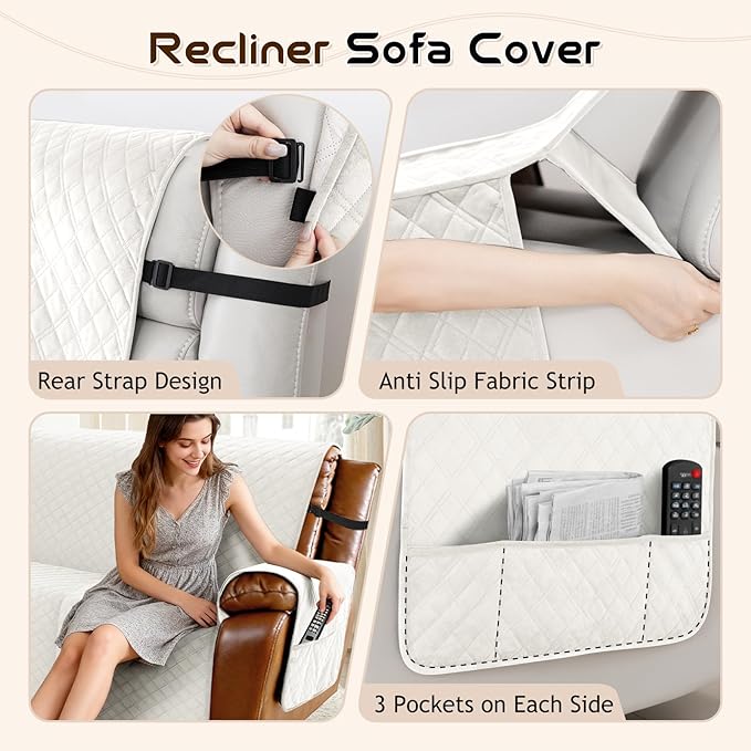 Arfntevss Waterproof Recliner Sectional Couch Covers for Reclining L Shape Sofa Cover Non Slip Washable L Shaped Slipcover Sets for Dog Furniture Protector (5 Seat with 1 Console Cover, Ivory) - Image 4