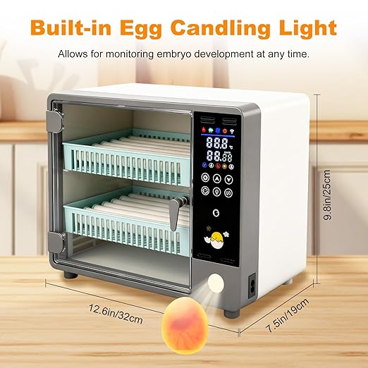 24 Egg Incubator, Automatic Egg Turner Hatching Machine with Candling Light Auto Water & Automatic Temperature & Humidity Control | Adjustable Egg Tray for Chicken Duck Quail Pigeon - Image 2