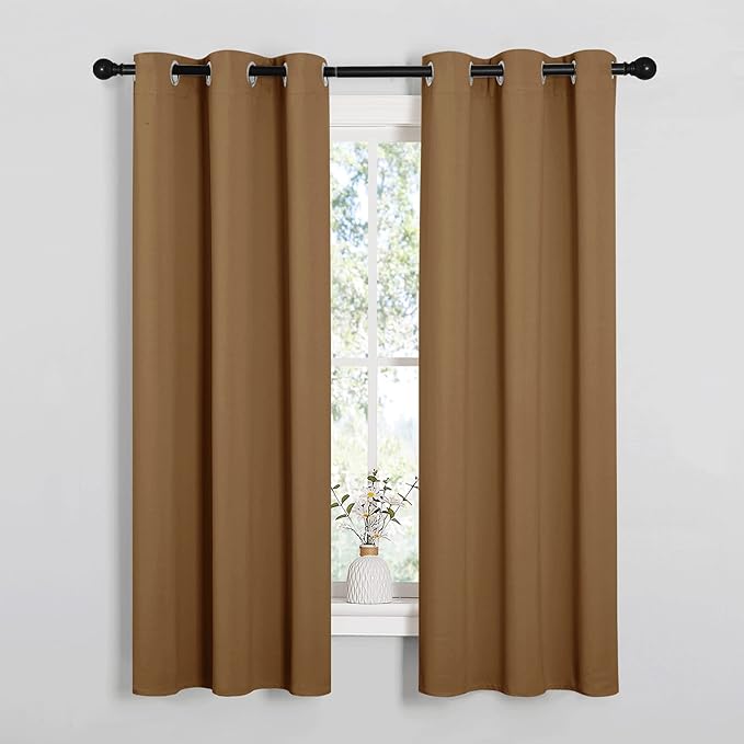 NICETOWN Sleek Blackout Curtains 63 inches Length for Small Windows, Noise Reducing and Block Draft Panels for Door Doorway Laundry Office Luxury Decor Theme (2 Panels, Gold Brown, W34 x L63 -Inch) by NICETOWN