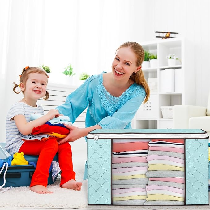 Budding Joy 90 L Large Storage Bags, 6 Pack Clothes Storage Bins Foldable Closet Organizer Storage Containers Storage and Organization for Clothes, Blanket, Comforters, Bed Sheets, Pillows (Blue) - Image 6