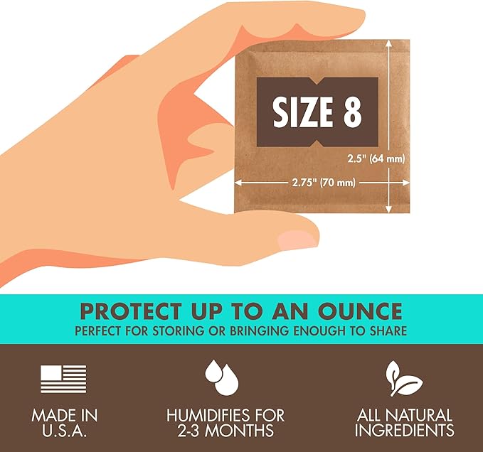 Boveda 58% Two-Way Humidity Control Packs For Storing 1 oz – Size 8 – 10 Pack – Moisture Absorbers for Small Storage Containers – Humidifier Packs – Hydration Packets in Resealable Bag - Image 3