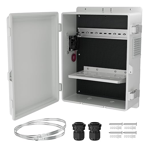 Joinfworld Vented Outdoor Electrical Box Waterproof Nema Enclosure 16x11x6 Plastic WiFi Box with Stainless Steel Buckle Fan Vented Dust Screen by Joinfworld