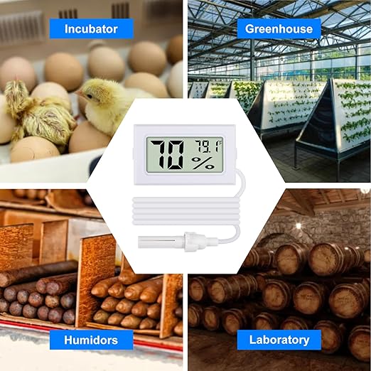 3Pcs Fahrenheit Thermometer Hygrometer Mini Digital with Probe Electronic Temperature Humidity Gauge Meters Indoor LCD Display for Humidors,Greenhouse,Garden,Incubator Reptile Terrarium - Image 7