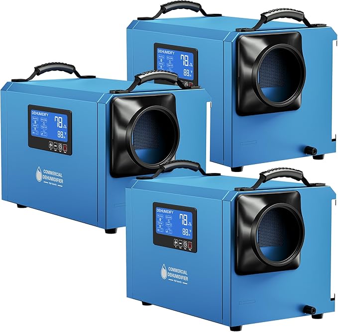 145 Pints Commercial Dehumidifier for Large Basements & Crawl Spaces up to 6500 Sq.Ft, Industrial Dehumidifiers for Water Damage Restoration, Auto Defrost, Continuous Drain Hose, Memory Function, Blue by BSMTEK