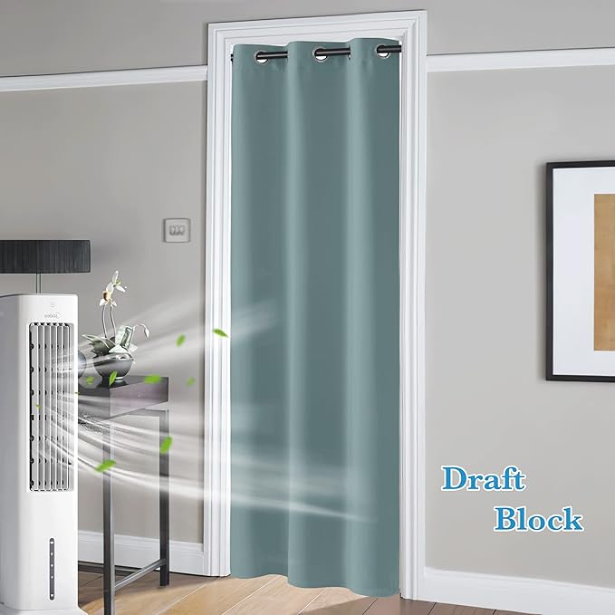 RYB HOME Temporary Doorway Curtains Blackout Privacy Room Divider Curtains Portable Drapes for Closet Wall Panel for Bedroom Living Room Dining Basement Window, W 60 x L 84 inches, Dusty Blue - Image 2