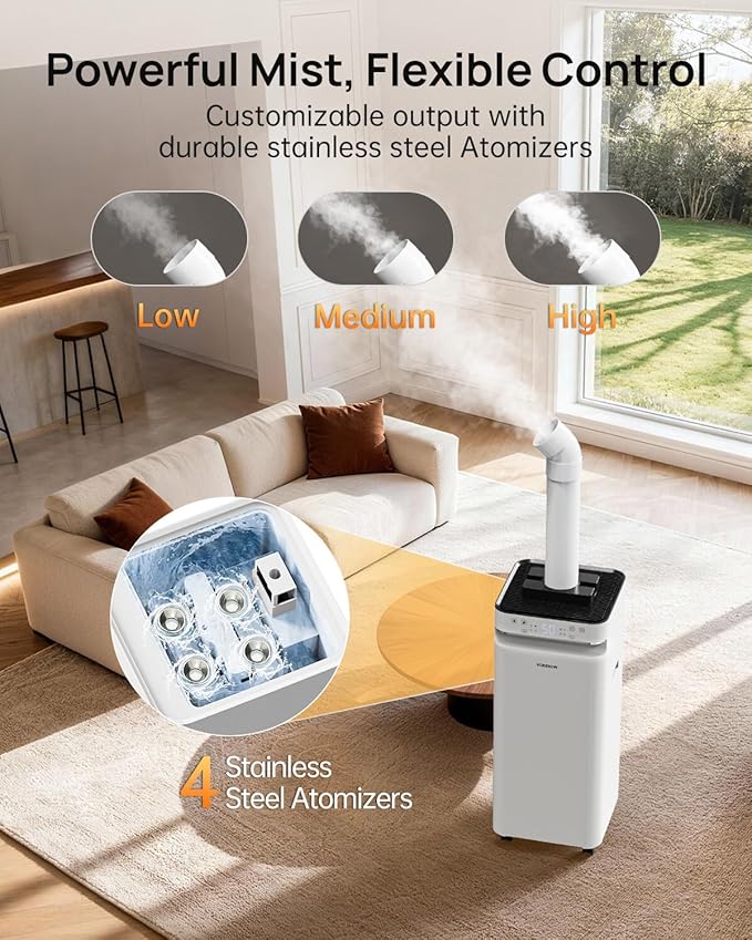 YOKEKON Humidifier Large Room 22L/5.8gal, 2500sq.ft Whole House Humidifiers for Home, Large Humidifier for Bedroom, Cool Mist Humidifiers for Bedroom Living Room Plants Office Commercial Area, White - Image 3