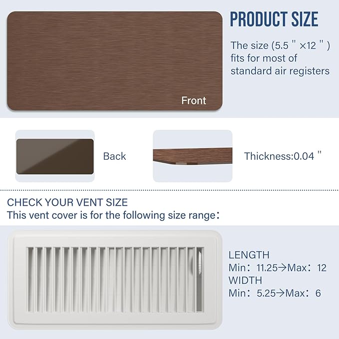 BEWAVE High Strength Magnetic Vent Covers for Home Ceiling, Metallic Air Vent Covers for Floor, Wall, Ceiling Steel Registers, RV, HVAC and AC, 5.5" x 12", Set of 3 - Image 2