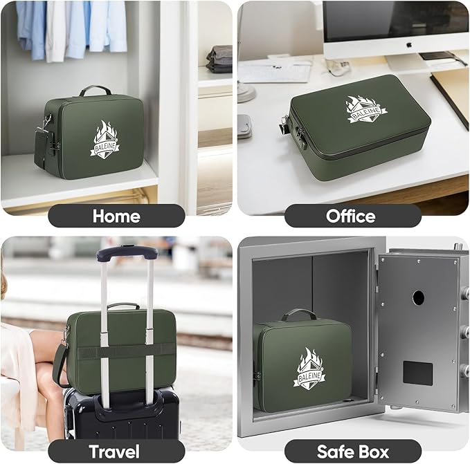 BALEINE Fireproof Document Box with Lock, Portable Fireproof Document Bag Waterproof Fire Proof File Boxes for Documents, File Organizer Box for Important Paperwork (Green, 15''x11''x4'') - Image 9