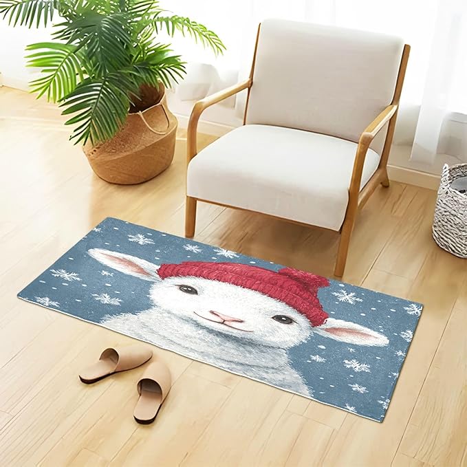 Christmas Lamb with Red Hat Decorative Rugs for Bathroom Anti-Mold Bath Rugs for Bathroom for Restroom Accessories 39x20in de alfombras para ba?o - Image 4