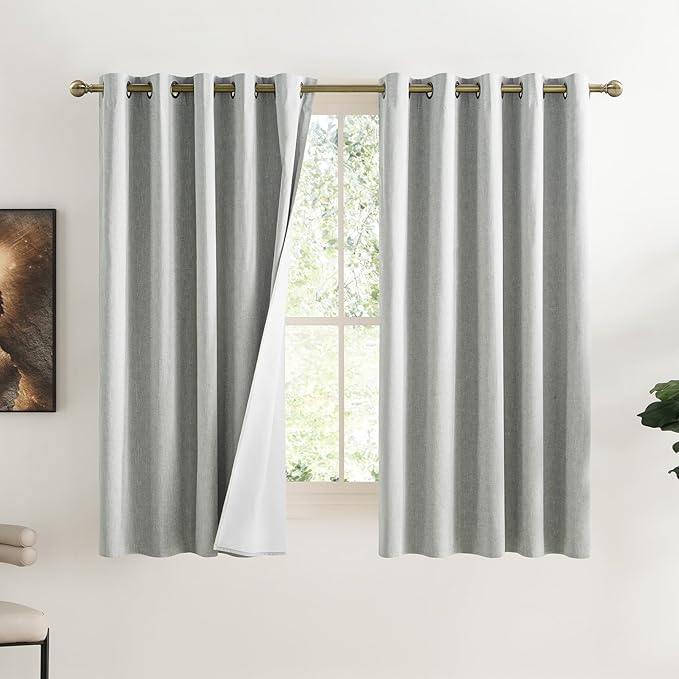 NICETOWN Grey Full Shade Curtain Panels, 62 x 63 inch, Pair of Energy Smart & Noise Blocking Out Blackout Drapes for Dining Room Window, Thermal Insulated Guest Room Lined Window Dressing by NICETOWN