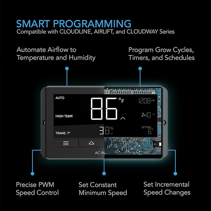 AC Infinity Controller 67, Smart Bluetooth Fan Controller with Temperature, Humidity, Schedules, Grow Cycles, Dynamic Speed Programming for CLOUDLINE Airlift Fans Cooling and Ventilation - Image 2