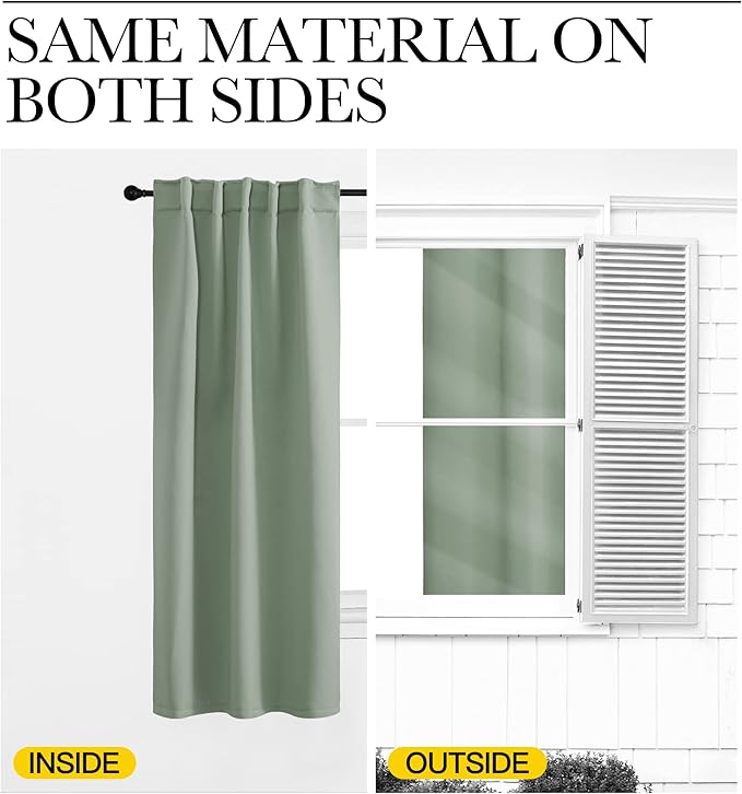 NICETOWN Window Treatment Blackout Window Blinds - (Greyish Green Color) 52x72 inch, 1 Pair, Back Tab/Rod Pocket Blackout Draperies for Bedroom - Image 6