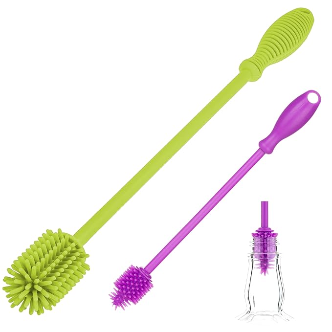 A-Brush Silicone Bottle Cleaner Brush, 2 Piece Set, Flexible, Long Handle - Water Bottle Cleaner, Baby Bottle Nipple Brush for Plastic & Glass, BPA-Free Dish Washing Brush A2S Protection by A2SProtection