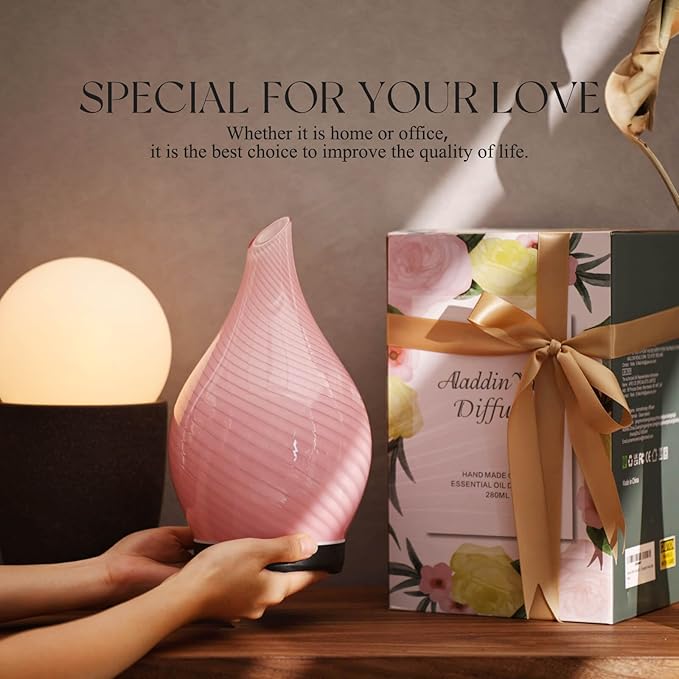Porseme 280ml Essential Oil Diffuser Glass Color Changing Aroma Air Diffusers Aromatherapy Ultrasonic Cool Mist Humidifier 7 Running Hours Waterless Auto-Off for Sleeping, Yoga, Spa (Pure Pink) - Image 6