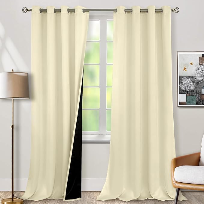 BGment Thermal Insulated 100% Blackout Curtains 96 Inch Length 2 Panels, Total Light Blocking Curtains for Bedroom, Grommet Window Drapes with Thick Black Liner, 55 Inch Wide Each Panel, Cream by BGment