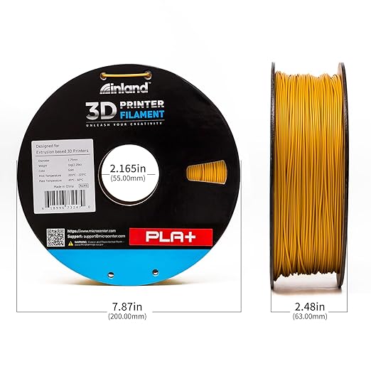 INLAND Micro Center PLA+ 3D Printing Filament 1.75mm - PLA Pro Dimensional Accuracy +/- 0.03 mm - 1kg Cardboard Spool (2.2 lbs) (1 Pack Gold, 1.75mm) - Image 4
