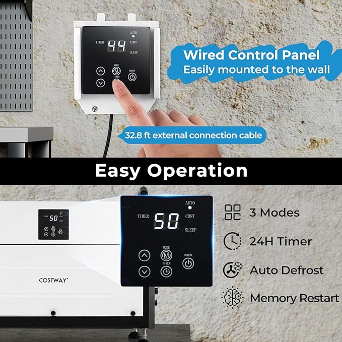 COSTWAY 155 PPD Commercial Dehumidifier, 1900 Sq.Ft Crawl Space Dehumidifier with 9.8 FT Drain Hose & Wired Remote Control Panel, Ideal for Basement, Warehouse (White) - Image 2